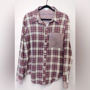 POL Plaid Button Up Shirt w/ Lace Detail | Size M | EUC